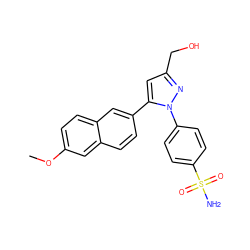 COc1ccc2cc(-c3cc(CO)nn3-c3ccc(S(N)(=O)=O)cc3)ccc2c1 ZINC000095586491