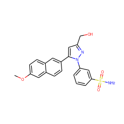 COc1ccc2cc(-c3cc(CO)nn3-c3cccc(S(N)(=O)=O)c3)ccc2c1 ZINC000095590205