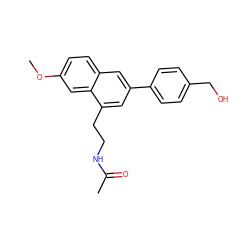 COc1ccc2cc(-c3ccc(CO)cc3)cc(CCNC(C)=O)c2c1 ZINC000040406744