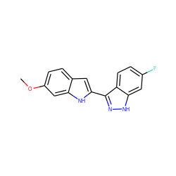 COc1ccc2cc(-c3n[nH]c4cc(F)ccc34)[nH]c2c1 ZINC000064539829