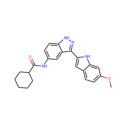 COc1ccc2cc(-c3n[nH]c4ccc(NC(=O)C5CCCCC5)cc34)[nH]c2c1 ZINC000066097403