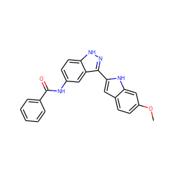 COc1ccc2cc(-c3n[nH]c4ccc(NC(=O)c5ccccc5)cc34)[nH]c2c1 ZINC000066079563