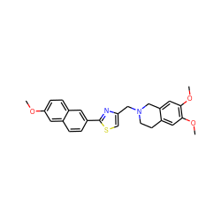 COc1ccc2cc(-c3nc(CN4CCc5cc(OC)c(OC)cc5C4)cs3)ccc2c1 ZINC000095590462