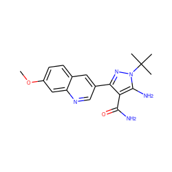 COc1ccc2cc(-c3nn(C(C)(C)C)c(N)c3C(N)=O)cnc2c1 ZINC000221717145