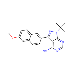 COc1ccc2cc(-c3nn(C(C)(C)C)c4ncnc(N)c34)ccc2c1 ZINC000084687194