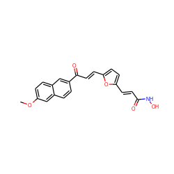 COc1ccc2cc(C(=O)/C=C/c3ccc(/C=C/C(=O)NO)o3)ccc2c1 ZINC000040392352