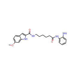 COc1ccc2cc(C(=O)NCCCCCC(=O)Nc3ccccc3N)[nH]c2c1 ZINC000117589073