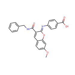 COc1ccc2cc(C(=O)NCc3ccccc3)/c(=N/c3ccc(C(=O)O)cc3)oc2c1 ZINC000013139691