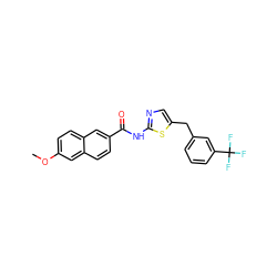 COc1ccc2cc(C(=O)Nc3ncc(Cc4cccc(C(F)(F)F)c4)s3)ccc2c1 ZINC000043076679