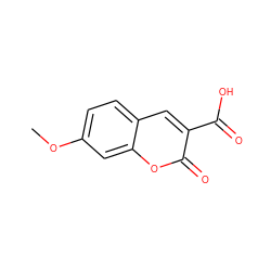 COc1ccc2cc(C(=O)O)c(=O)oc2c1 ZINC000000187140