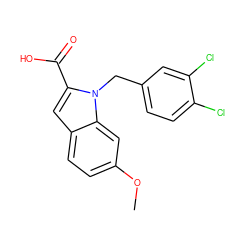 COc1ccc2cc(C(=O)O)n(Cc3ccc(Cl)c(Cl)c3)c2c1 ZINC000013588892