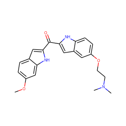 COc1ccc2cc(C(=O)c3cc4cc(OCCN(C)C)ccc4[nH]3)[nH]c2c1 ZINC000013703775