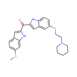 COc1ccc2cc(C(=O)c3cc4cc(OCCN5CCCCC5)ccc4[nH]3)[nH]c2c1 ZINC000013703784