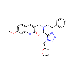 COc1ccc2cc(CN(CCc3ccccc3)Cc3nnnn3C[C@@H]3CCCO3)c(=O)[nH]c2c1 ZINC000019563903