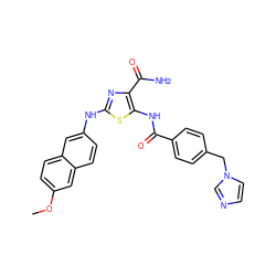 COc1ccc2cc(Nc3nc(C(N)=O)c(NC(=O)c4ccc(Cn5ccnc5)cc4)s3)ccc2c1 ZINC000473198555