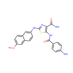 COc1ccc2cc(Nc3nc(C(N)=O)c(NC(=O)c4ccc(N)cc4)s3)ccc2c1 ZINC000473164988