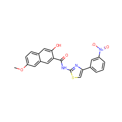 COc1ccc2cc(O)c(C(=O)Nc3nc(-c4cccc([N+](=O)[O-])c4)cs3)cc2c1 ZINC000026175893