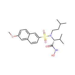 COc1ccc2cc(S(=O)(=O)N(CCC(C)C)[C@@H](C(=O)NO)C(C)C)ccc2c1 ZINC000073196618