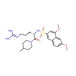 COc1ccc2cc(S(=O)(=O)N[C@@H](CCCN=C(N)N)C(=O)N3CCC(C)CC3)cc(OC)c2c1 ZINC000027903044