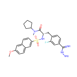 COc1ccc2cc(S(=O)(=O)N[C@@H](Cc3ccc(C(=N)NN)cc3F)C(=O)N(C)C3CCCC3)ccc2c1 ZINC000026497823