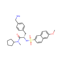 COc1ccc2cc(S(=O)(=O)N[C@@H](Cc3ccc(CN)cc3)C(=O)N(C)C3CCCC3)ccc2c1 ZINC000026575595