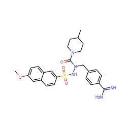 COc1ccc2cc(S(=O)(=O)NN(Cc3ccc(C(=N)N)cc3)C(=O)N3CCC(C)CC3)ccc2c1 ZINC000029334125