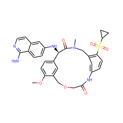 COc1ccc2cc1COCC(=O)Nc1ccc(S(=O)(=O)C3CC3)c(c1)CN(C)C(=O)[C@@H]2Nc1ccc2c(N)nccc2c1 ZINC000221832735