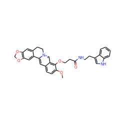 COc1ccc2cc3[n+](cc2c1OCCC(=O)NCCc1c[nH]c2ccccc12)CCc1cc2c(cc1-3)OCO2 ZINC000073258777