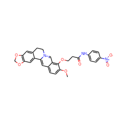 COc1ccc2cc3[n+](cc2c1OCCC(=O)Nc1ccc([N+](=O)[O-])cc1)CCc1cc2c(cc1-3)OCO2 ZINC000049802350