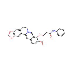 COc1ccc2cc3[n+](cc2c1OCCC(=O)Nc1ccccc1)CCc1cc2c(cc1-3)OCO2 ZINC000049803164