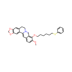 COc1ccc2cc3[n+](cc2c1OCCCCCCSc1ccccc1)CCc1cc2c(cc1-3)OCO2 ZINC000096283236