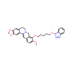 COc1ccc2cc3[n+](cc2c1OCCCCCOn1nnc2ccccc21)CCc1cc2c(cc1-3)OCO2 ZINC000045370522