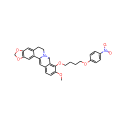 COc1ccc2cc3[n+](cc2c1OCCCCOc1ccc([N+](=O)[O-])cc1)CCc1cc2c(cc1-3)OCO2 ZINC000049807655