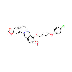 COc1ccc2cc3[n+](cc2c1OCCCCOc1ccc(Cl)cc1)CCc1cc2c(cc1-3)OCO2 ZINC000049803185