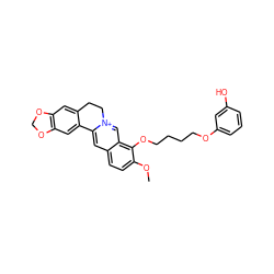 COc1ccc2cc3[n+](cc2c1OCCCCOc1cccc(O)c1)CCc1cc2c(cc1-3)OCO2 ZINC000073200280