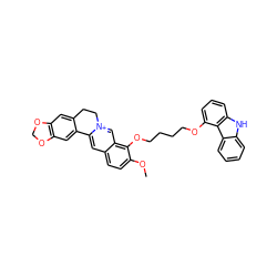 COc1ccc2cc3[n+](cc2c1OCCCCOc1cccc2[nH]c4ccccc4c12)CCc1cc2c(cc1-3)OCO2 ZINC000049756877