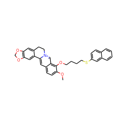 COc1ccc2cc3[n+](cc2c1OCCCCSc1ccc2ccccc2c1)CCc1cc2c(cc1-3)OCO2 ZINC000049802673