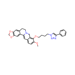 COc1ccc2cc3[n+](cc2c1OCCCCn1cc(-c2ccccc2)nn1)CCc1cc2c(cc1-3)OCO2 ZINC000071294424