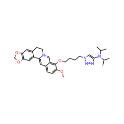 COc1ccc2cc3[n+](cc2c1OCCCCn1cc(N(C(C)C)C(C)C)nn1)CCc1cc2c(cc1-3)OCO2 ZINC000071281174