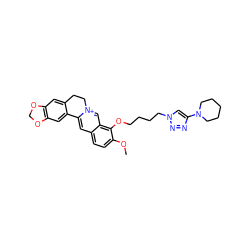 COc1ccc2cc3[n+](cc2c1OCCCCn1cc(N2CCCCC2)nn1)CCc1cc2c(cc1-3)OCO2 ZINC000071294425