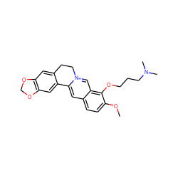 COc1ccc2cc3[n+](cc2c1OCCCN(C)C)CCc1cc2c(cc1-3)OCO2 ZINC000064514071