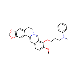 COc1ccc2cc3[n+](cc2c1OCCCN(C)c1ccccc1)CCc1cc2c(cc1-3)OCO2 ZINC000049803131