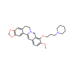 COc1ccc2cc3[n+](cc2c1OCCCN1CCCCC1)CCc1cc2c(cc1-3)OCO2 ZINC000040424496