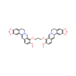 COc1ccc2cc3[n+](cc2c1OCCCOc1c(OC)ccc2cc4[n+](cc12)CCc1cc2c(cc1-4)OCO2)CCc1cc2c(cc1-3)OCO2 ZINC000028475126