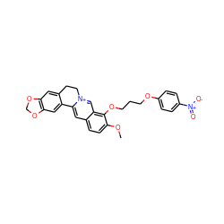 COc1ccc2cc3[n+](cc2c1OCCCOc1ccc([N+](=O)[O-])cc1)CCc1cc2c(cc1-3)OCO2 ZINC000049803033