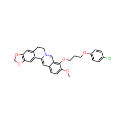 COc1ccc2cc3[n+](cc2c1OCCCOc1ccc(Cl)cc1)CCc1cc2c(cc1-3)OCO2 ZINC000049803477