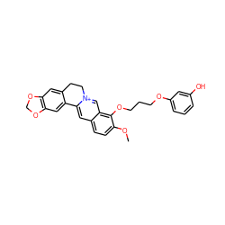 COc1ccc2cc3[n+](cc2c1OCCCOc1cccc(O)c1)CCc1cc2c(cc1-3)OCO2 ZINC000073200276