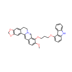 COc1ccc2cc3[n+](cc2c1OCCCOc1cccc2[nH]c4ccccc4c12)CCc1cc2c(cc1-3)OCO2 ZINC000049746322