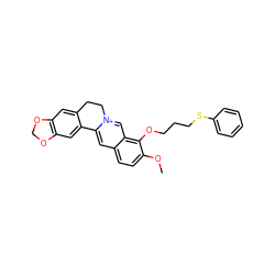 COc1ccc2cc3[n+](cc2c1OCCCSc1ccccc1)CCc1cc2c(cc1-3)OCO2 ZINC000096283239