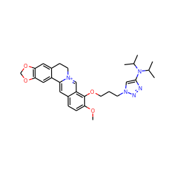 COc1ccc2cc3[n+](cc2c1OCCCn1cc(N(C(C)C)C(C)C)nn1)CCc1cc2c(cc1-3)OCO2 ZINC000071281612